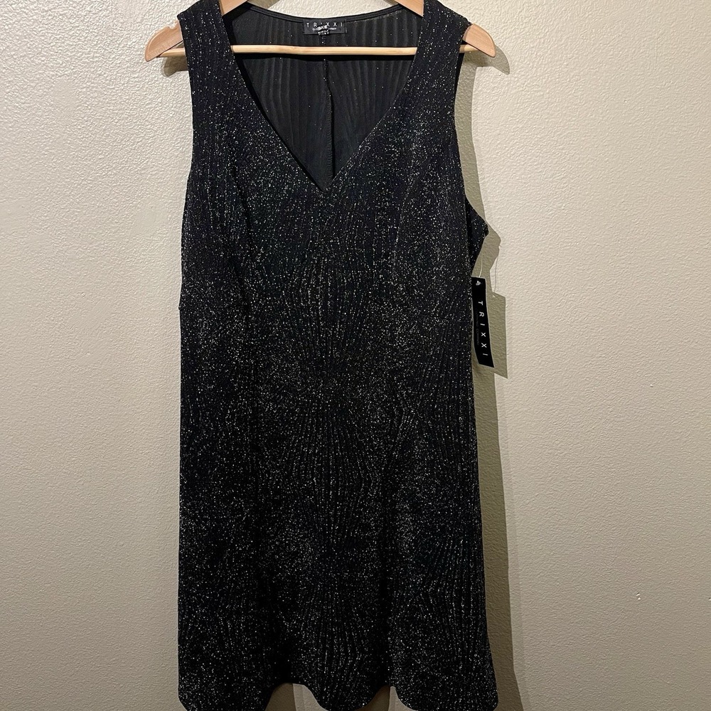 NWT Trixxi Black Glitter Dress Flare Short Stretch Party Glam Plus Size 2X